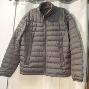 Y2k  Tommy Hilfiger~ Men's Gray Natural Down, Packable Puffer Jacket, SIze Large